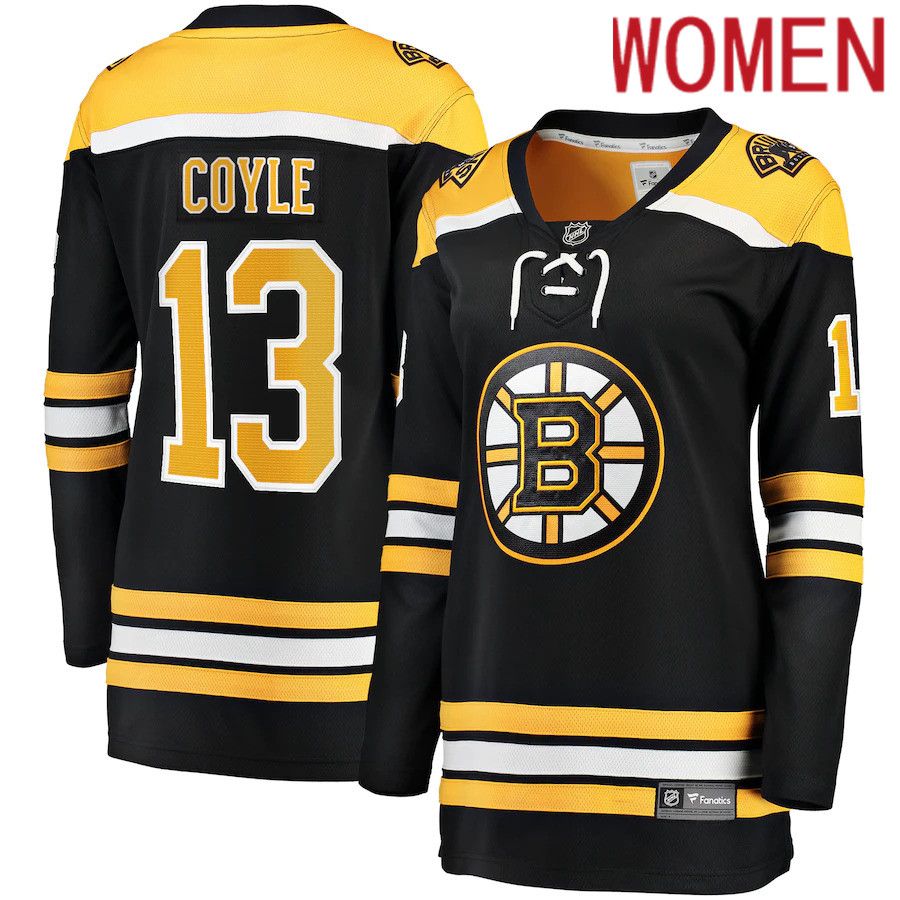 Women Boston Bruins 13 Charlie Coyle Fanatics Branded Black Home Premier Breakaway Player NHL Jersey